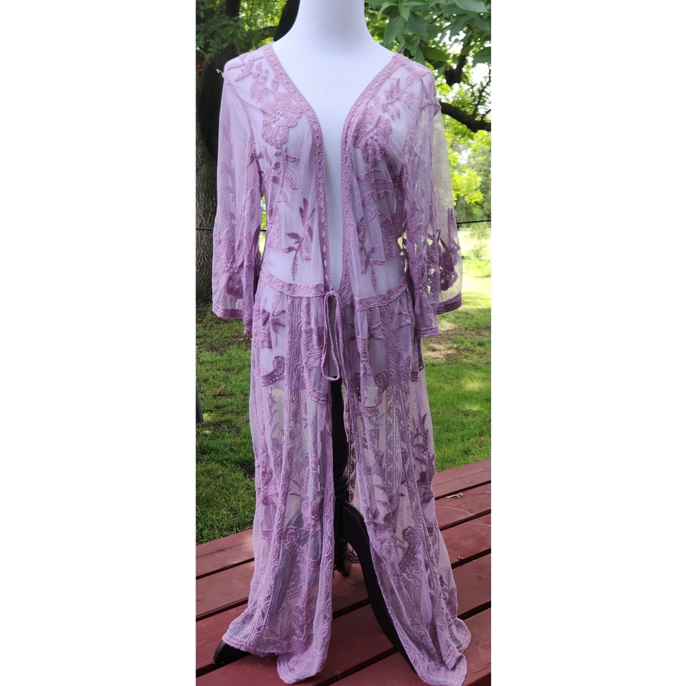 Lace duster wrap cardigan cover tie waist size 1X XL